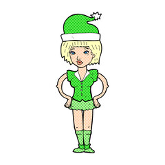 cartoon woman wearing christmas elf costume