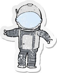 retro distressed sticker of a cartoon astronaut