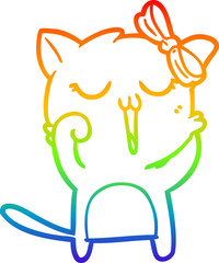 rainbow gradient line drawing of a cartoon cat