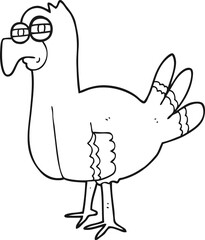 freehand drawn black and white cartoon bird