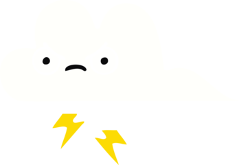 flat color retro cartoon of a thunder cloud