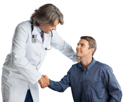 Portrait of a Mature Doctor Shaking Hands with Young Patient