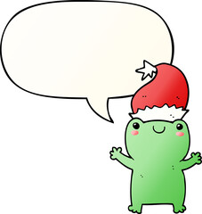 cute christmas frog with speech bubble in smooth gradient style