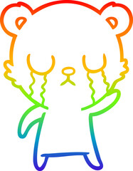 rainbow gradient line drawing of a crying cartoon bear