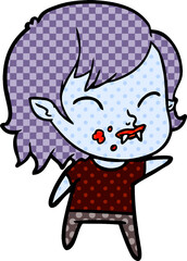 cartoon vampire girl with blood on cheek