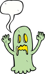 cartoon spooky ghost with speech bubble