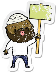 distressed sticker of a bearded protester cartoon