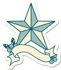 tattoo style sticker with banner of a star