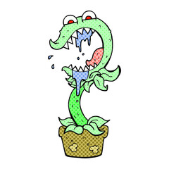 freehand drawn comic book style cartoon carnivorous plant