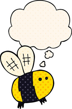 cartoon bee with thought bubble in comic book style