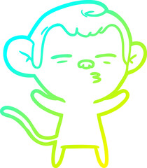 cold gradient line drawing of a cartoon suspicious monkey