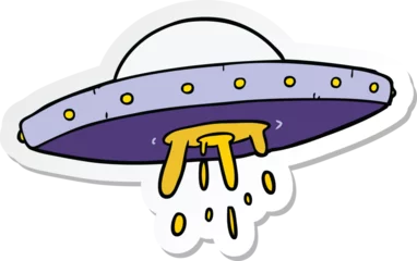 Fototapeten sticker of a cartoon flying UFO © lineartestpilot