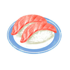 お皿に乗った寿司のイラスト　大トロ