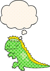 cartoon dinosaur with thought bubble in comic book style
