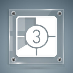 White Old film movie countdown frame icon isolated on grey background. Vintage retro cinema timer count. Square glass panels. Vector