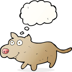 cartoon happy little dog with thought bubble