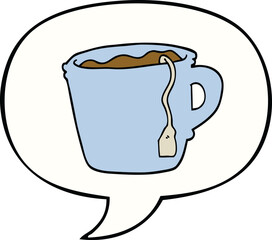 cartoon hot cup of tea with speech bubble