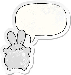 cartoon rabbit with speech bubble distressed distressed old sticker