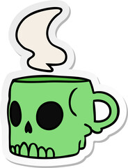 hand drawn sticker cartoon doodle of a skull mug