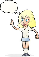 cartoon pretty woman with idea with thought bubble
