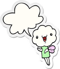 cute cartoon cloud head creature with speech bubble sticker