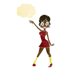 cartoon party girl with thought bubble