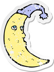 retro distressed sticker of a sleepy moon cartoon