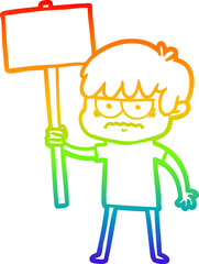 rainbow gradient line drawing of a annoyed cartoon boy