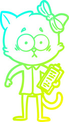 cold gradient line drawing of a cartoon cat