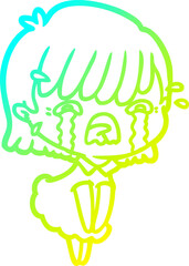 cold gradient line drawing of a cartoon girl crying