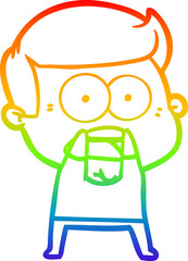 rainbow gradient line drawing of a cartoon shocked man