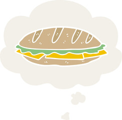cartoon cheese sandwich with thought bubble in retro style