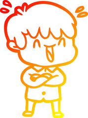 warm gradient line drawing of a cartoon laughing boy