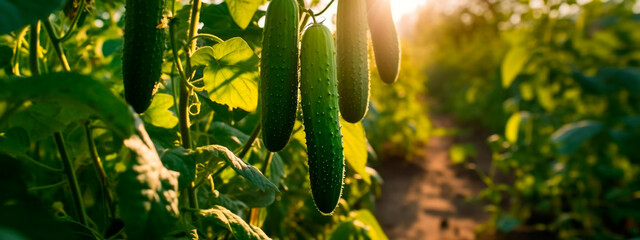 cucumber grows in the garden harvest. Generative Ai,