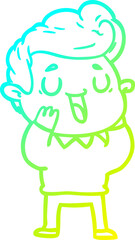 cold gradient line drawing of a happy cartoon man