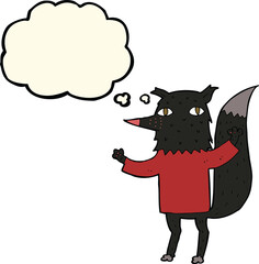 cartoon wolf with thought bubble