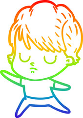 rainbow gradient line drawing of a cartoon woman