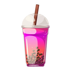 Bubble tea .Bubble milk tea with tapioca in a plastic cup. Vector illustration isolated on a white background.