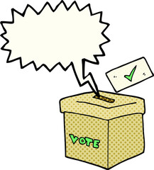 freehand drawn comic book speech bubble cartoon ballot box