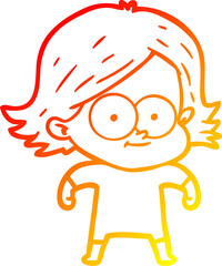 warm gradient line drawing of a happy cartoon girl