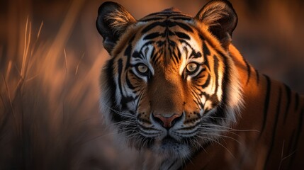 A Bengal Tiger in mid-stride, its powerful muscles rippling beneath its golden fur