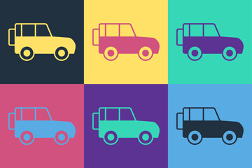 Pop art Off road car icon isolated on color background. Vector