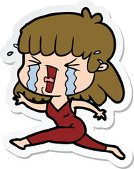 sticker of a cartoon woman in tears