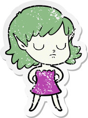 distressed sticker of a cartoon elf girl