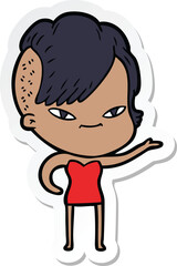 sticker of a cute cartoon girl with hipster haircut