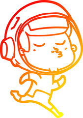 warm gradient line drawing of a cartoon confident astronaut