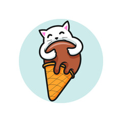Cute kawaii vat hug an ice cream mascot
