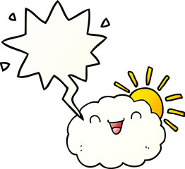 happy cartoon cloud with speech bubble in smooth gradient style
