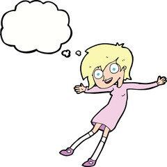 cartoon crazy excited girl with thought bubble
