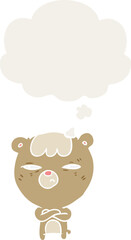 cartoon angry bear with thought bubble in retro style